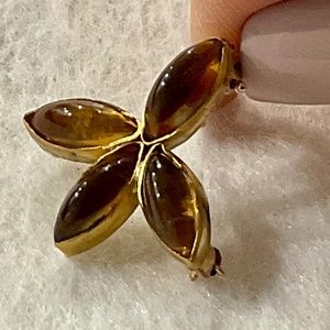 Small Vintage Unmarked Brooch or Pendant Amber Color Stones